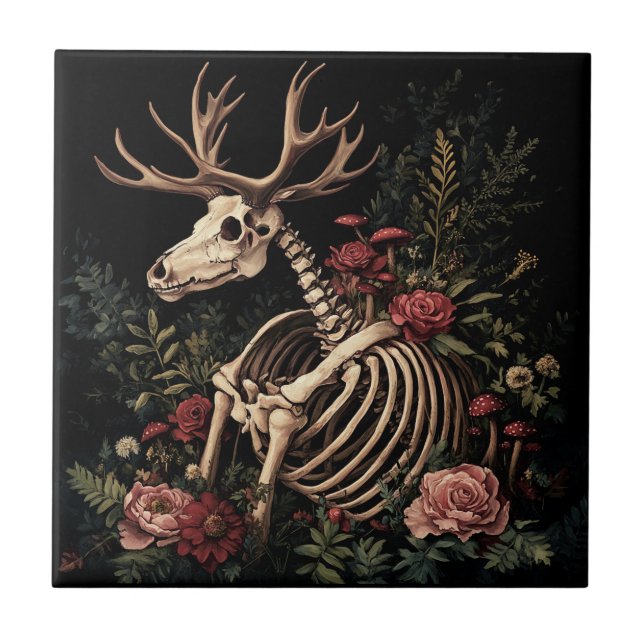 Gotisk blomster hjortskelett kakelplatta (Framsidan)