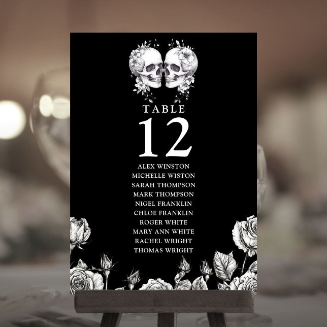 Gotisk blomster skallar Bord nummer sittplatser di Inbjudningar (Gothic Floral Skulls Table Number Seating Chart)