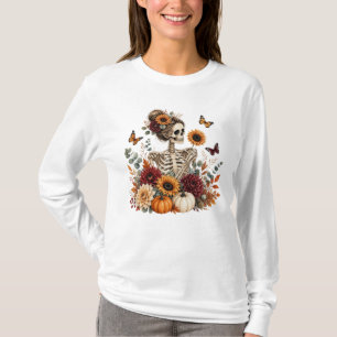 Gotisk blomster skelett höst Halloween T Shirt