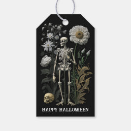 Gotisk blomster skelett | Mörk vintage Halloween Presentetikett