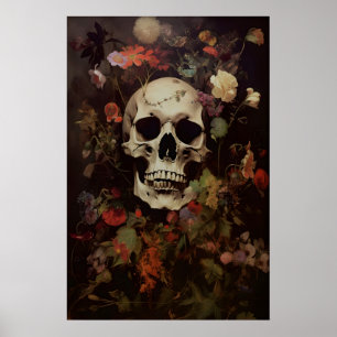 Gotisk blomsterkraniell konsttryck viktoriansk mör poster