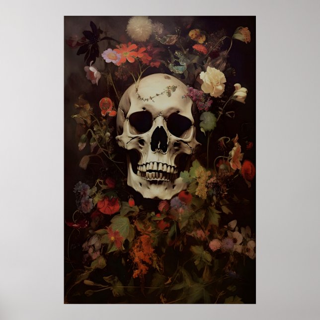 Gotisk blomsterkraniell konsttryck viktoriansk mör poster (Framsidan)
