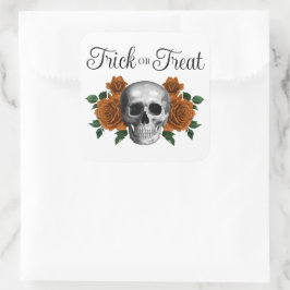 Gotisk blomsterliknande dödskalle trick or treat H Fyrkantigt Klistermärke