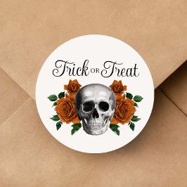 Gotisk blomsterliknande dödskalle trick or treat H Runt Klistermärke