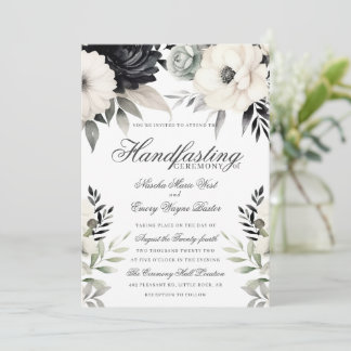 Gotisk blomsterrik mörk boho svart kräm handfastni inbjudningar