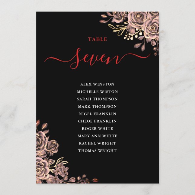 Gotisk blomsterroser Platsindelning Bordskort (Framsida)