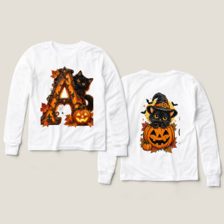 Gotisk bokstav A Halloween-pumpa & svart katt T Shirt