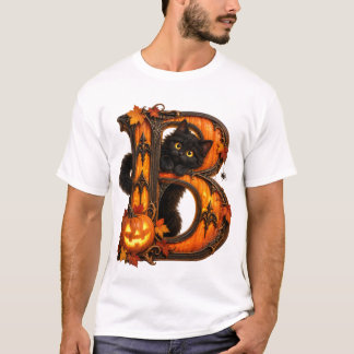 Gotisk bokstav B Halloween-pumpa & svart katt T Shirt