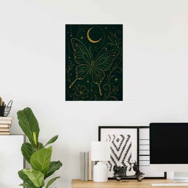 Gotisk Celestial Fjäril och Mystisk Halvmåne Ko Poster (Hemmakontoret)