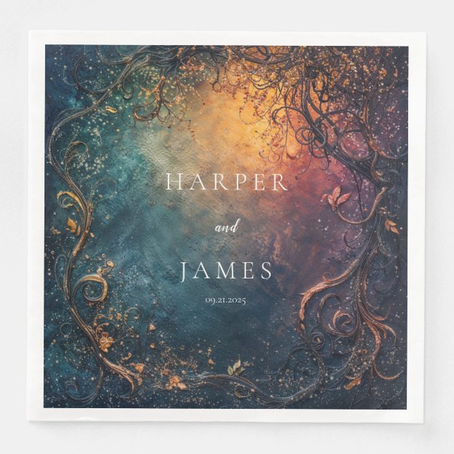 Gotisk Celestial Guld Vin Abstrakt Nebulosa Lyx Pappersservett (Framsida)