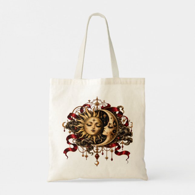 Gotisk Celestial Sol och Måne Boho Konst Toteväska Tygkasse (Baksida)
