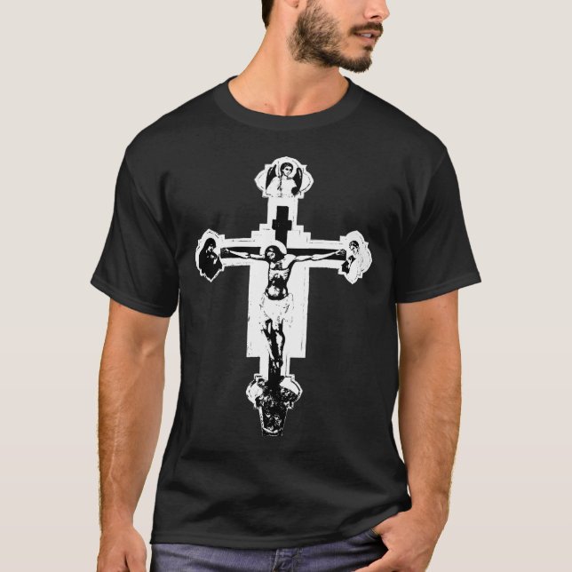 gotisk Crucifix i B&W T-shirt (Framsida)