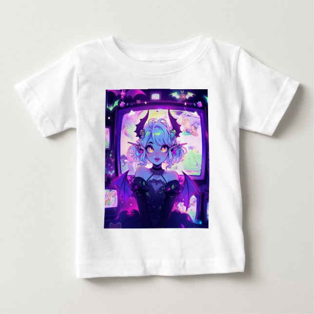 Gotisk Cyberpunk-demon Fantasy Animeflicka T Shirt (Framsida)
