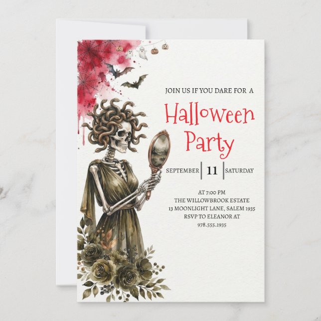 Gotisk dam-skelett Halloween-fest-inbjudan Inbjudningar (Framsida)