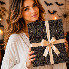 Gotisk Damask Skalle Blommig Halloween Presentpapper
