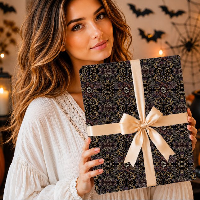 Gotisk Damask Skalle Blommig Halloween Presentpapper (Skapare uppladdad)