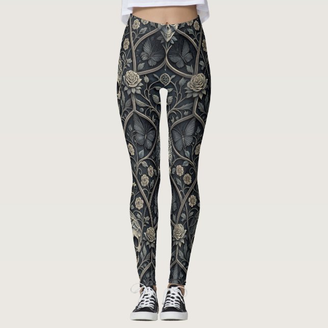Gotisk Dödskalle Blommig Celestial Mönster (2) Leggings (Framsida)