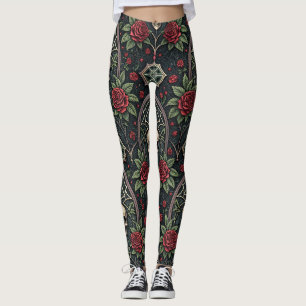 Gotisk Dödskalle Blommig Celestial Mönster (3) Leggings