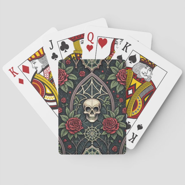 Gotisk Dödskalle Blommig Celestialt Mönster (3) Casinokort (Baksidan)