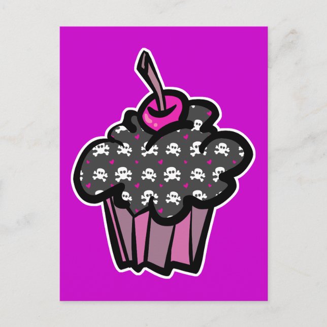 gotisk dödskalle korslagda ben cupcake vykort (Framsida)