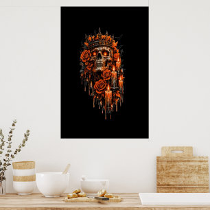 Gotisk Dödskalle Krona Halloween Mörka Rosor Kusli Poster