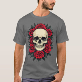 Gotisk Dödskalle Omgiven Av Röda Rosor T Shirt