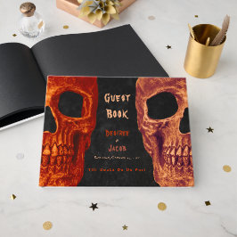 Gotisk dödskalle orange svart Halloween bröllop Gästböcker