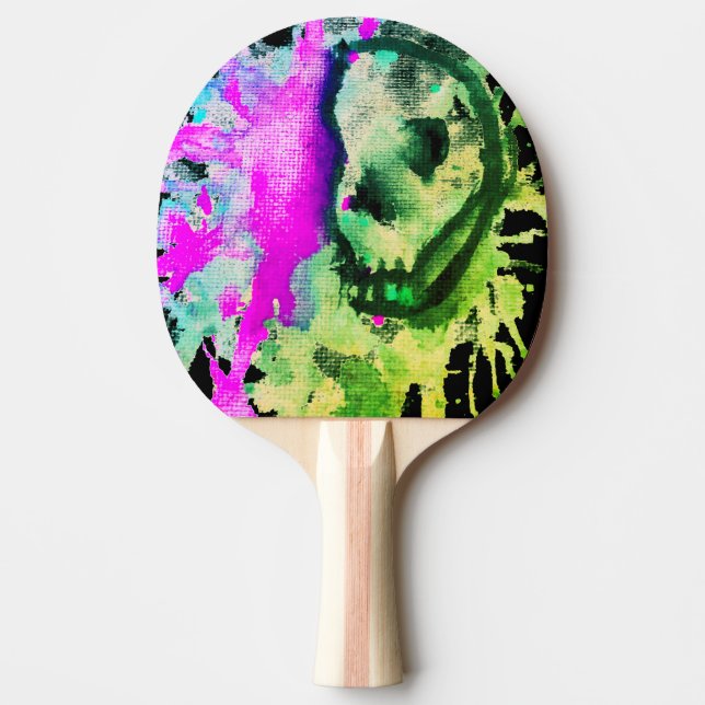 Gotisk Dödskalle Vattenfärg Halloween Neon Konst  Pingisracket (Framsidan)