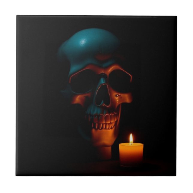 Gotisk dödskalleljusstake Halloween keramisk kakel (Framsidan)