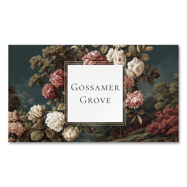 Gotisk dyster ros flodlandskap guldram magnetiska visitkort (Framsida)