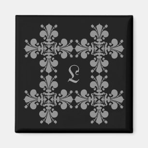 Gotisk elegans fleur de lis damastmonogram magnet