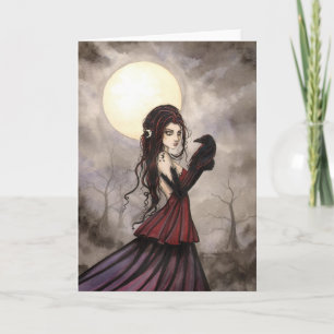 Gotisk fantasihäxa och korpsvart Wiccan konst Kort