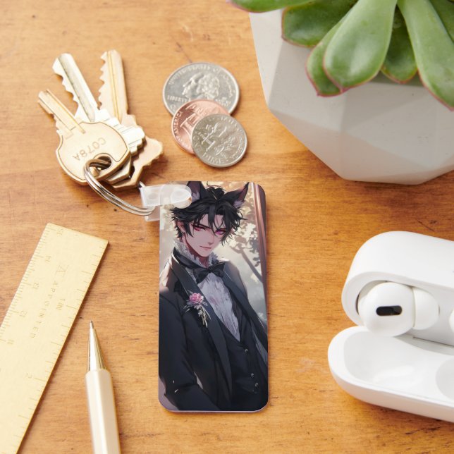 Gotisk Fantasy Anime Kattpojke Nyckelring (Skrivbord)