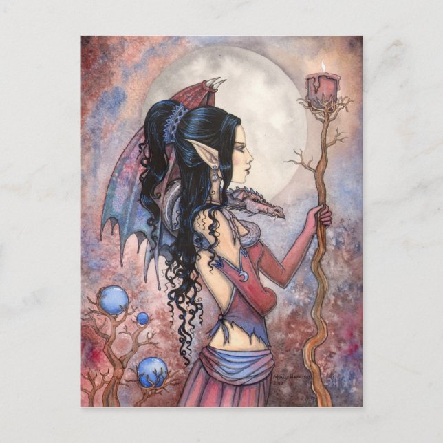 Gotisk Fantasy Drakflicka Konst Postkort Vykort (Framsida)