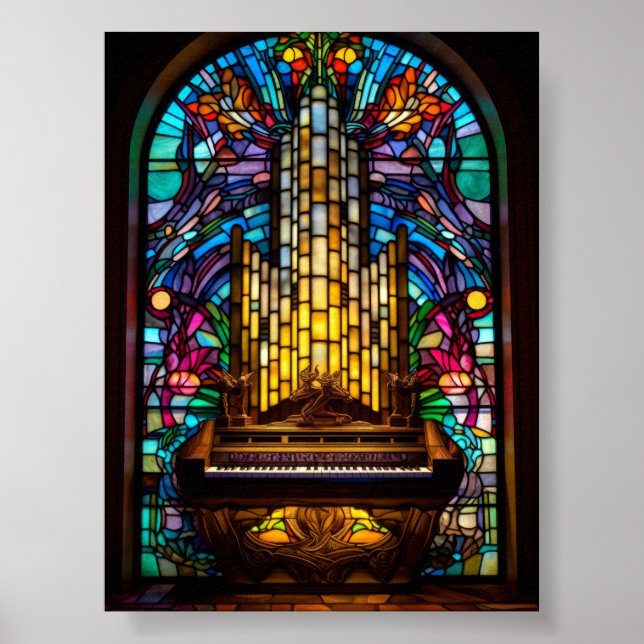 Gotisk Fantasy Kyrkopipeorgel Glasfönster Konst Poster (Framsidan)