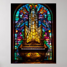 Gotisk Fantasy Kyrkopipeorgel Glasfönster Konst