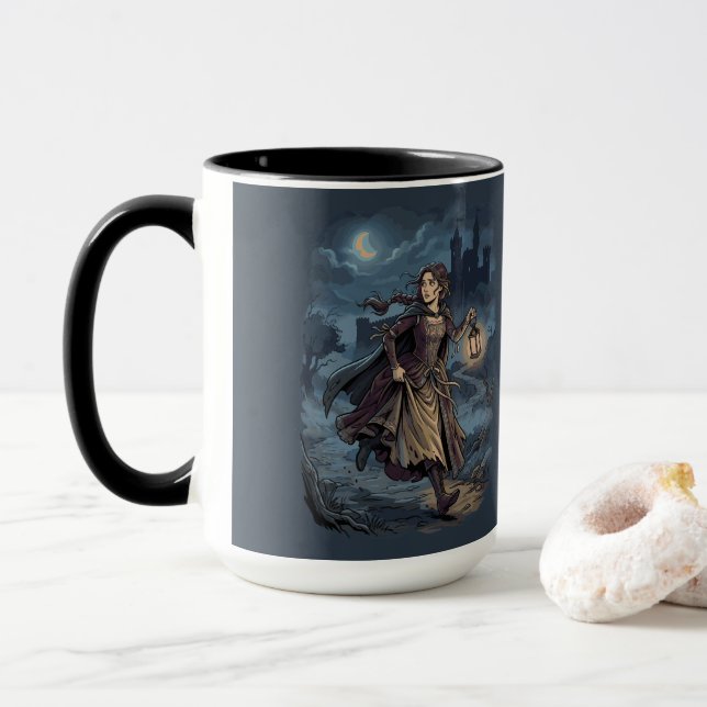 Gotisk Fantasy Medeltida Flicka Lykta Slott Natt Mugg (Med munk)