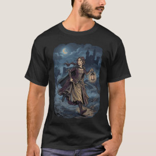 Gotisk Fantasy Medeltida Flicka Lykta Slott Natt T Shirt