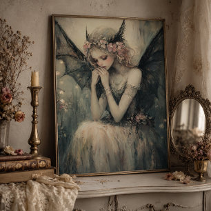 Gotisk fantasysaga Fe med blomkrona Väggkonst Fototryck
