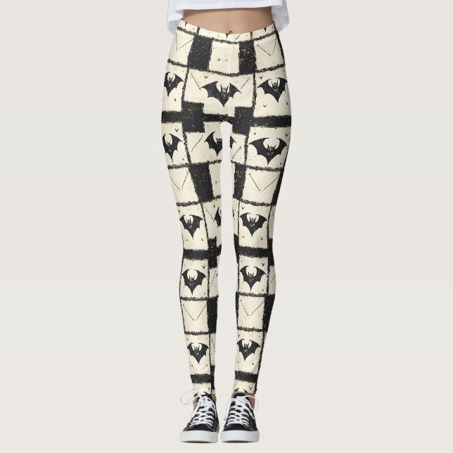 Gotisk fladdermus grunge Halloween-mönster Leggings (Framsida)