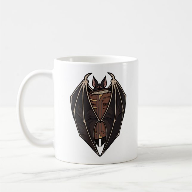 Gotisk fladdermus som läser mörk spökbok kaffemugg (Vänster)