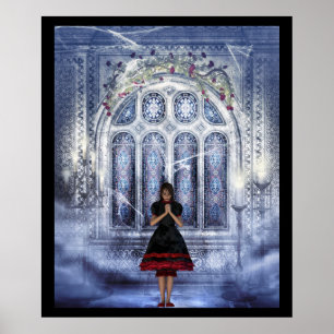 Gotisk flicka i en domkyrka poster