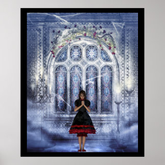 gotisk flicka i en katedral poster
