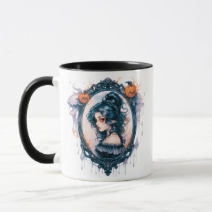 Gotisk flicka i viktoriansk spegel Halloween Mugg