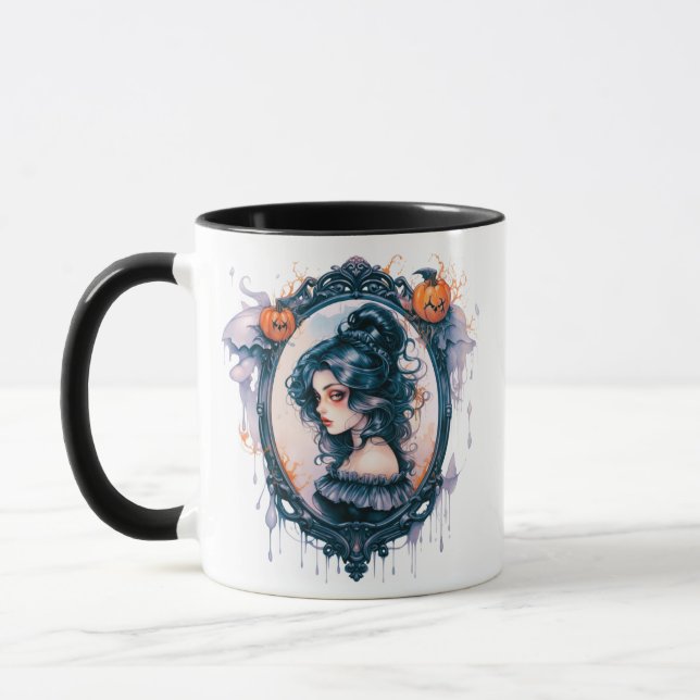 Gotisk flicka i viktoriansk spegel Halloween Mugg (Vänster)