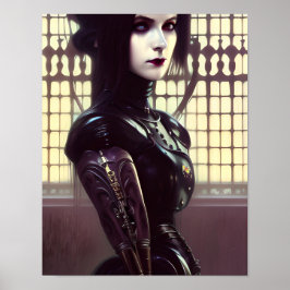 Gotisk flicka Steampunk olika färgade ögon Poster