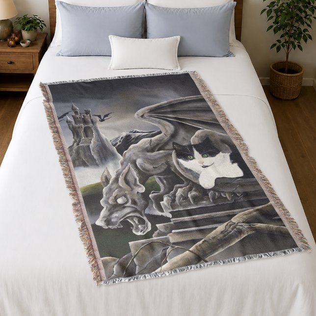 Gotisk Gargoyl Katt Mörk Fantasy Borg Filt (Skapare uppladdad)
