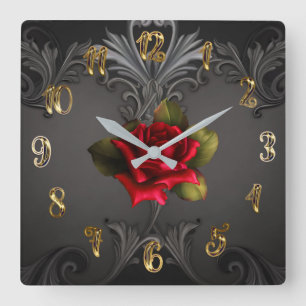 Gotisk Glamour Röd Ros Svart Ornament Glam Fyrkantig Klocka