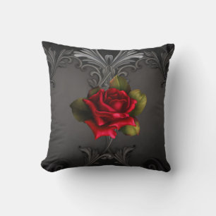 Gotisk Glamour Röd Ros Svart Ornament Glam Kudde
