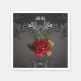Gotisk Glamour Röd Ros Svart Ornamental Glam Pappersservett